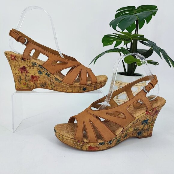 B.O.C. Born Women’s Concept Brown Leather Wedge Sandals Size 10 - Picture 1 of 9